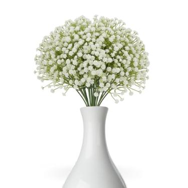 Imagem de CZFSWT Conjunto de 20 flores artificiais, flores falsas, flores artificiais brancas adequadas para decoração de casamento, buquê de noiva e arranjo floral de festa em casa