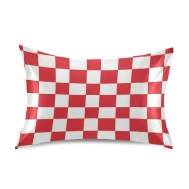 Imagem de Wassud Fronha de cetim xadrez xadrez vermelho para cabelo e pele fronhas de seda lisa tamanho padrão capas de travesseiro respiráveis com fecho de envelope