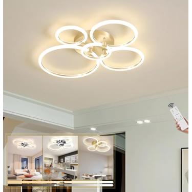 Imagem de Luminária de teto LED moderna e regulável para sala de estar, com controle remoto, design circular, ideal para quarto, sala de jantar, escritório e cozinha (dourada, 5 lâmpadas, 75W).