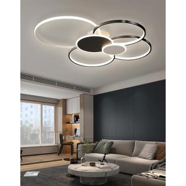 Imagem de Luminária de teto LED moderna em formato de anel para sala de estar com controle remoto, dimerizável, ideal para quarto, hall de entrada, sala de jantar, escritório e salas de reunião (preta