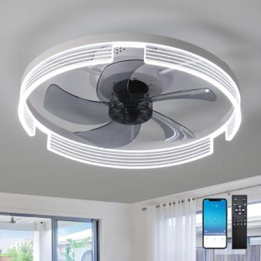 Imagem de Ventilador de teto simples com luz, Wi-Fi inteligente, 50 cm, com controle remoto, 6 velocidades e potência ajustável, luz LED dimerizável de 3000 a 6000 K, ideal para quarto e cozinha. Vent