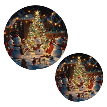 Imagem de Wassud Conjunto de trivet de bonecos de neve felizes para pratos quentes, suportes redondos de algodão, almofadas quentes, porta-copos elegantes, decoração de cozinha e acessórios, 2 peças