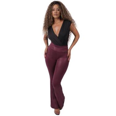 Imagem de Calça Flare Feminina Cintura Média Tecido 3D Catwalk Açaí, GG, Açai