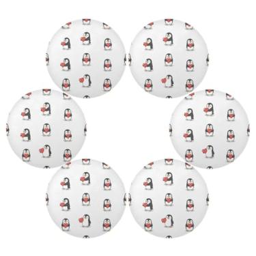 Imagem de Wassud Jogo americano conjunto de 6 tapetes redondos com corações de pinguins fofos para cozinha e jantar, tapetes laváveis e resistentes ao calor, decoração de mesa 39 cm