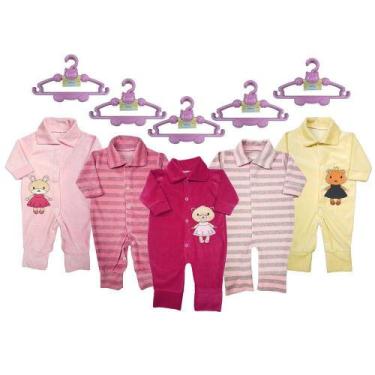 Imagem de Kit Roupa e Acessórios Bebê 5 Macacão Plush e 5 Cabides - Koala Baby, 