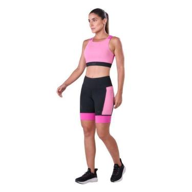 Imagem de Bermuda Authen Feminino Grit Bossa 3 Bolsos 18cm Preto/Rosa/Pink-Feminino