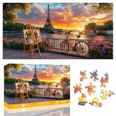 Imagem de Zariocy Quebra-cabeça extragrande Sunset Paris 1000 peças para adultos - formas irregulares desafiadoras, quadro de quebra-cabeça sem poeira, tempo para a família, presente ideal para amantes de