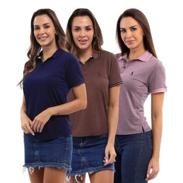 Imagem de Camisa Polo Feminina Manga Curta Piquet Dia a Dia Kit 3-Feminino