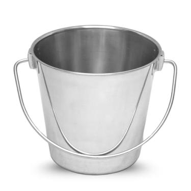 Imagem de AASPIRE PETS Balde redondo de aço inoxidável resistente de 9 litros com alça | Serve para gaiolas de canil para uso agrícola | Balde durável para comida e água para cães e cabras | Baldes multiuso