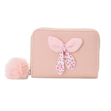 Imagem de Carteira curta estilo coreano feminina com laço, porta-moedas, zíper, porta-cartões, pequena e moderna, rosa, Cosmetic_case