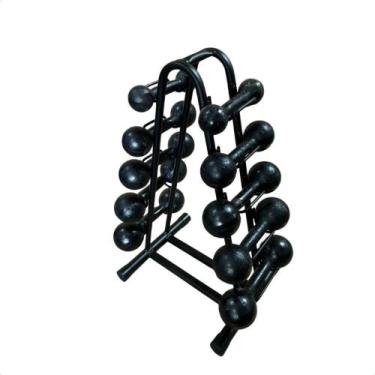 Imagem de Torre Suporte + Halteres de Ferro Fundido Pares de 1 a 5Kg - BOX INGÁ