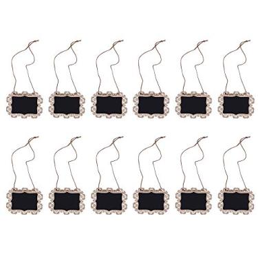 Imagem de Placas de mensagens fofas quadro preto com corda suspensão decorações artesanato em madeira para casamento festa jardim lar decorado renda vazada pacote 12