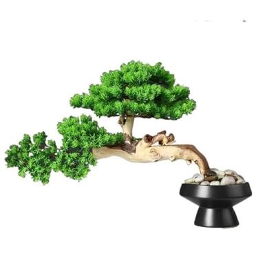 Imagem de Árvore artificial simulação planta verde bonsai pinheiro vaso bonsai artificial árvore casa sala de estar mesa decoração varanda ornamentos árvore falsa