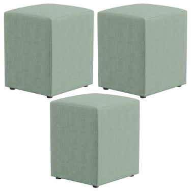 Imagem de Kit 03 Puffs Quadrado Decorativo Sala De Estar L02 Linho Verde Menta - Lyam Decor