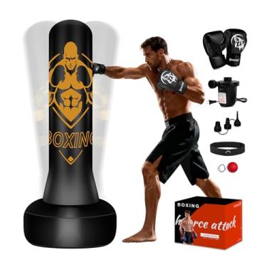 Imagem de Vobab Sacos de perfuração independentes para adultos e adolescentes, bolsa pesada com suporte, bolsa de boxe com luvas de boxe, bomba de ar elétrica, bola reflexa, bolsa de kickboxing de 177 cm para