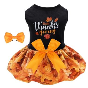 Imagem de CuteBone Vestido de Ação de Graças para Cachorros Veludo Feriado Roupas para Cachorros Pequenos, Roupa para Animais de Estimação, Saia de Filhote de Cachorro com Laço e Corda de Cabelo CVA