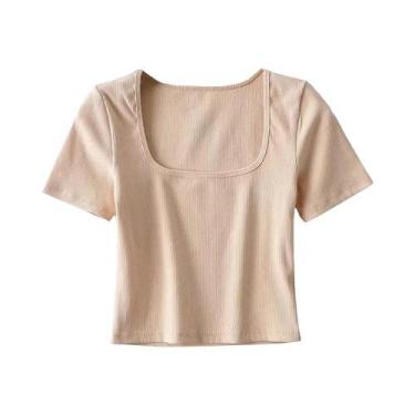 Imagem de Camiseta feminina com gola quadrada e manga curta - Dozw, BR-G, Damasc