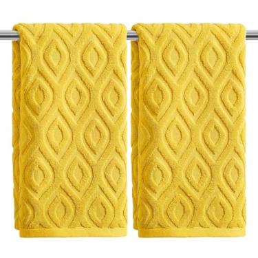 Imagem de Artoid Mode 2 peças de toalhas de mão jacquard de grade de diamante 3D amarelas para banheiro, 100% algodão macio absorvente toalha de decoração de banheiro, 14,7 x 29,5 polegadas