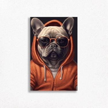 Imagem de Quadro Decorativo Bulldog Jaqueta Cachorro Óculos Escuro