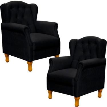 Imagem de Kit 02 Poltronas Para Sala De Estar Yara P02 material sintético Preto 