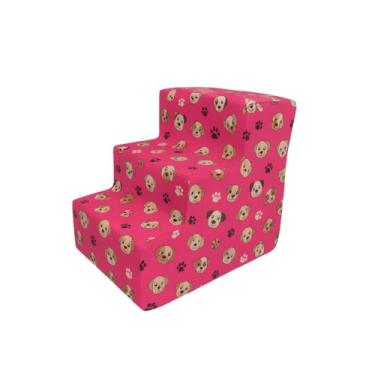 Imagem de Pet de Espuma 3 Degraus para Cães e Gatos de Pequeno Porte Rampas de Mobilidade Suaves e Seguras (ROSA 3 DEGRAUS)
