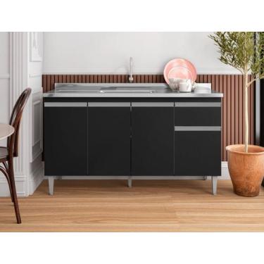 Imagem de Balcão Tatiane Gabinete Multiuso 150cm Sem Tampo Ajl Móveis, Preto