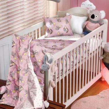Imagem de Jogo de Cama Berço 04 peças Teka Algodão Rosa Menina