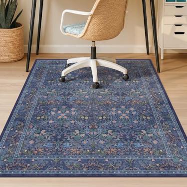 Imagem de Tapete de cadeira de escritório azul escuro para pisos de madeira, protetor de piso de azulejo para cadeiras de escritório resistentes, tapete sob a mesa antiderrapante e resistente a manchas, tapete