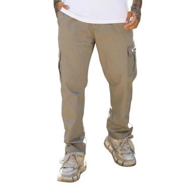 Imagem de Calca Cargo Boca Larga Skate Jeans Sarja Streetwear Masculino Feminino Unissex Cinza-Masculino