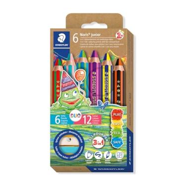 Imagem de STAEDTLER Noris Junior Duo 1402 Caneta para colorir infantil, lápis de cera e aquarela, grafite em dois tons, extra inquebrável, ideal para crianças, 1402 C6