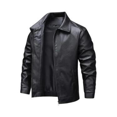 Imagem de Jaqueta Masculina De Couro PU Preta Estilo Motociclista Vintage Casual