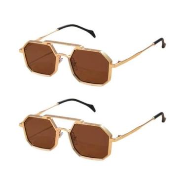 Imagem de Óculos De Sol Unissex Com Armação Grande, Dupla Viga, Metal, Poligonal