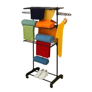 Imagem de Varal De Chão Roupa Calcinha Grade 3 Andares Dobrável Portátil(Black)