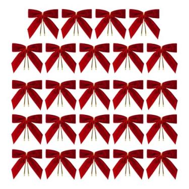 Imagem de Laços de árvore de Natal de veludo, decoração vintage vermelha sazonal - guirlanda de grinalda de laço torcido - para artesanato interno e externo, festa, casamento, casa guirlanda