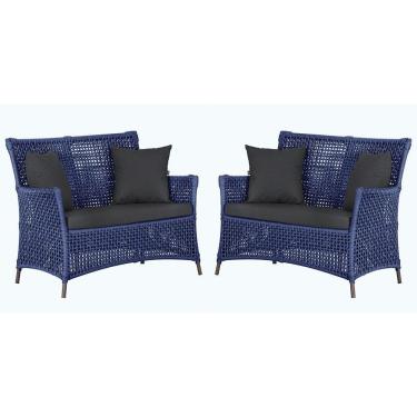 Imagem de 2 Sofás área Externa Igapó Alumínio Marrom Corda Náutica E11 Azul