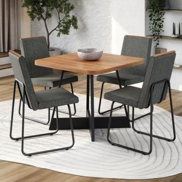 Imagem de Conjunto Sala De Jantar 4 Cadeiras Belluno Carraro Nogal E Preto