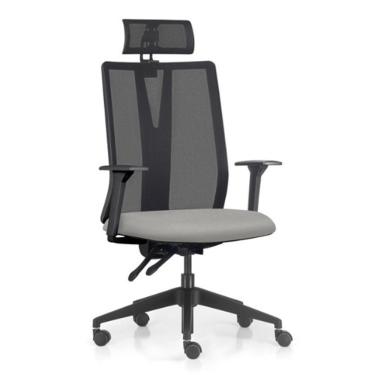 Imagem de Cadeira Escritório Giratória Presidente Flow F02 Base Preta Crepe Cinza - Lyam Decor