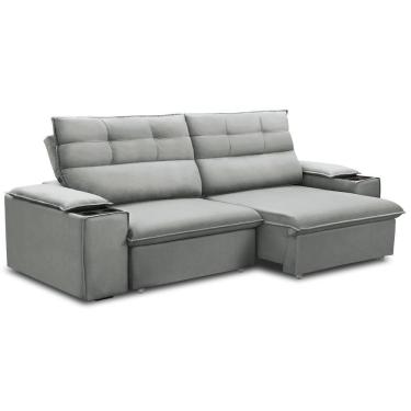 Imagem de Sofá Retrátil Reclinável Para Sala 3 Lugares 225cm Gordon F04 Veludo Cinza Claro - Lyam Decor
