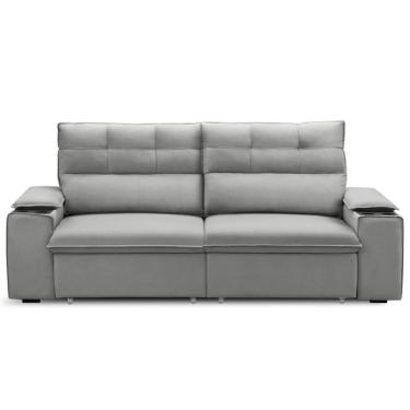 Imagem de Sofá Retrátil Reclinável Para Sala 3 Lugares 225cm Gordon F04 Veludo Cinza Claro - Lyam Decor