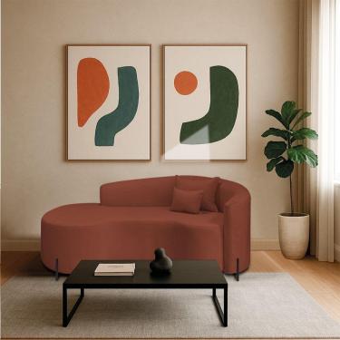 Imagem de Divã Recamier Curvo Sala De Estar Recepção Inglaterra 180cm Pés Metal Preto Lado Esquerdo Bouclé Cor Terracota