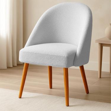 Imagem de Cadeira Poltrona De Jantar Estofada Luna Boucle Pés Palito Castanho - Pallazio Cor Cinza