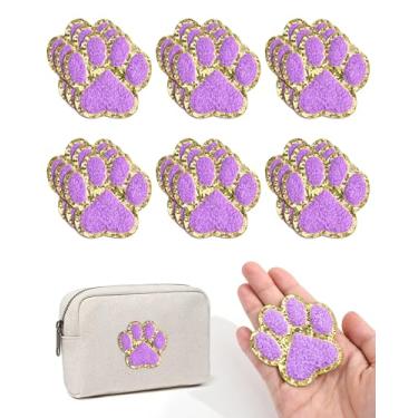 Imagem de GBTBYS 20 peças de adesivos de chenille com estampa de pata autoadesivos/costurados, remendos de bordas douradas para roupas, chapéus, bolsas, vestidos, mochilas, jeans, camiseta sapato (roxo 20 peças