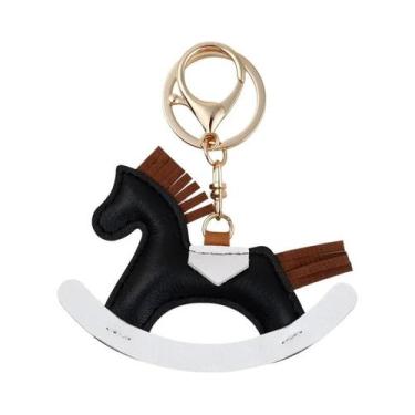 Imagem de Chaveiro De Couro Feminino Com Pingente De Cavalo De Madeira De Desenh