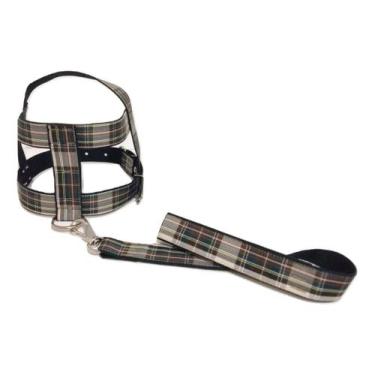 Imagem de Kit Guia com peitoral 40mm xadrez preto 9 63 cm a 84 cm - Nica pet