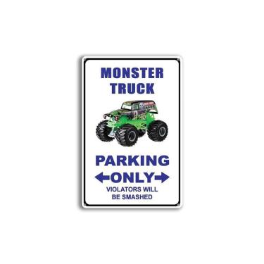Imagem de Placa de decoração de parede Pintura em ferro Monster Truck Parking 20x30cm