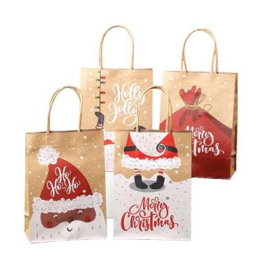 Imagem de Conjunto de sacolas de presente de Natal Kraft Santa Holiday Prints x1