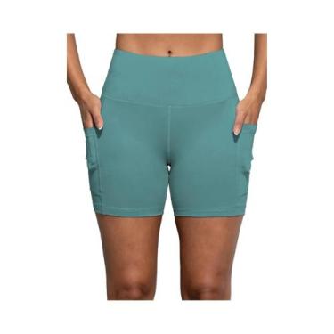 Imagem de Shorts De Yoga De Cintura Alta Para Mulheres Com Bolsos, Efeito Levant
