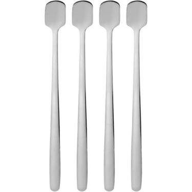 Imagem de Jogo Colheres Café Chá Cabo Longo Prateada 4 Peças Inox - Mimo Style