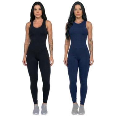 Imagem de KIT 2 Macacão Fitness Liso Serra e Mar Modas Sem Bojo Suplex Academia Treino Feminina Musculação-Feminino
