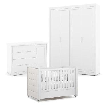 Imagem de Quarto De Bebe 4 Portas Tutto New Branco Acetinado Com Capitonê New Boucle - Matic